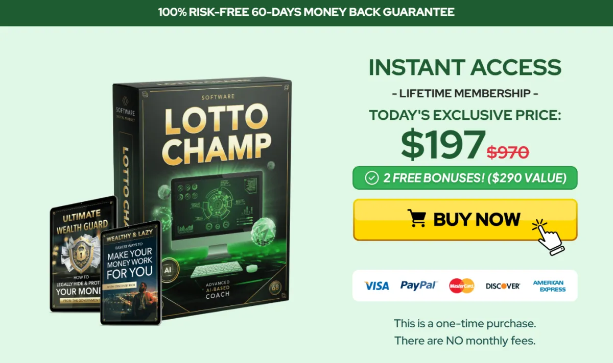 LottoChamp AI lottery software pricing and limited time discount offer